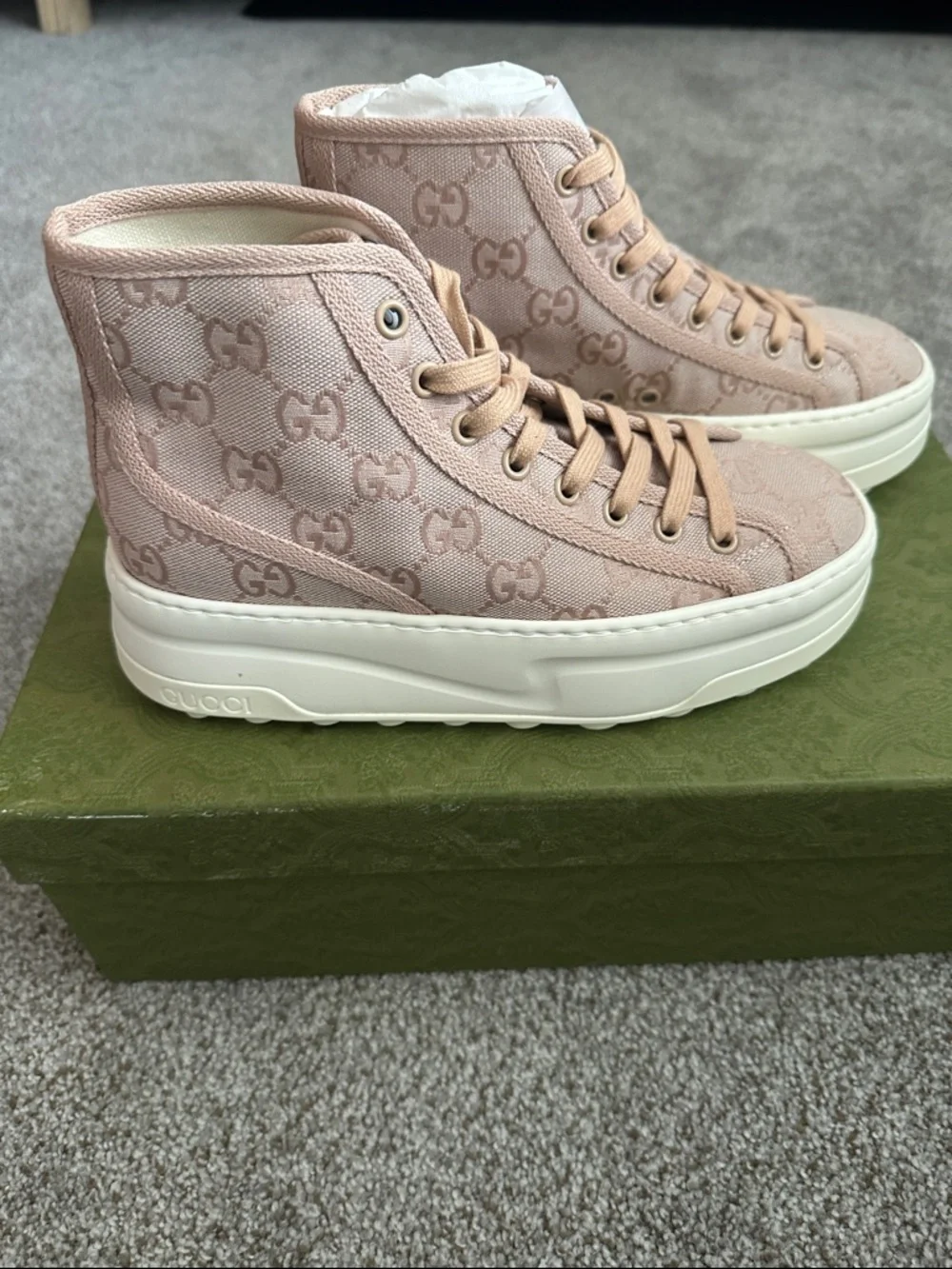 Gucci Pink GG Canvas High-Top Platform Sneakers - Brand New In Box - Picture 3 of 7